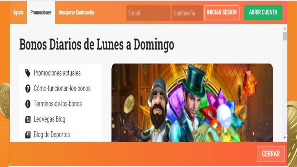 Promoción los bonos diarios de lunes a domingo de LeoVegas.es